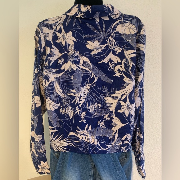 NWT PANAMA JACK Long Sleeve Palm Leaf Tropical Crop Top Linen Blend Size Medium - Picture 13 of 13